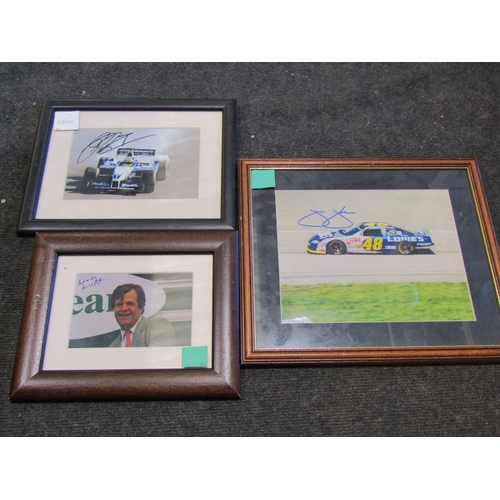 1176 - A selection of signed photographs of footballers and racing drivers, some framed and glazed