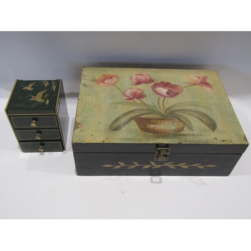 1313 - A mahogany three drawer storage box, a jewellery box and another (3)