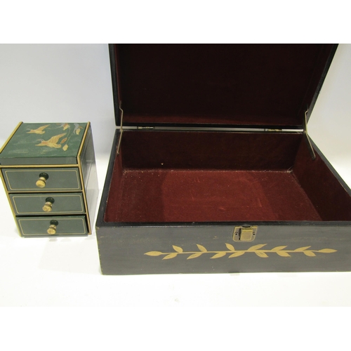 1313 - A mahogany three drawer storage box, a jewellery box and another (3)