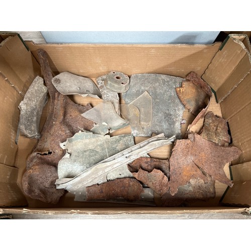 8192 - Two boxes of relics including alloy fuselage parts and shrapnel