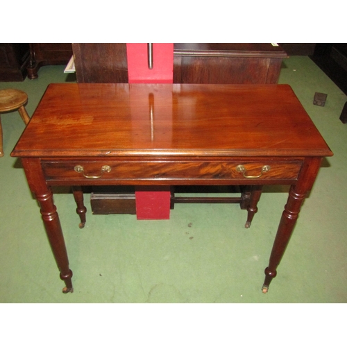 4045 - An early Victorian circa 1840 flame mahogany side table, the single frieze drawer over turned and ta... 