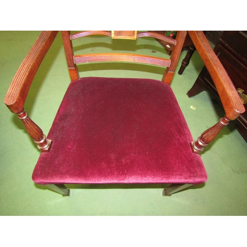 4049 - A set of six George III style mahogany dining chairs with crossbanding and Reeded decoration on spad... 