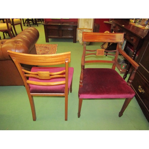 4049 - A set of six George III style mahogany dining chairs with crossbanding and Reeded decoration on spad... 