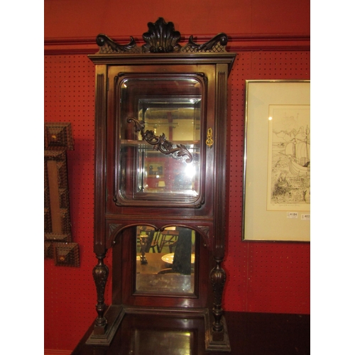 4024 - A circa 1900 mahogany sideboard, central alcove flanked by two glazed cabinets, 208cm tall x 152cm w... 