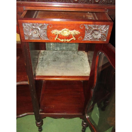 4024 - A circa 1900 mahogany sideboard, central alcove flanked by two glazed cabinets, 208cm tall x 152cm w... 