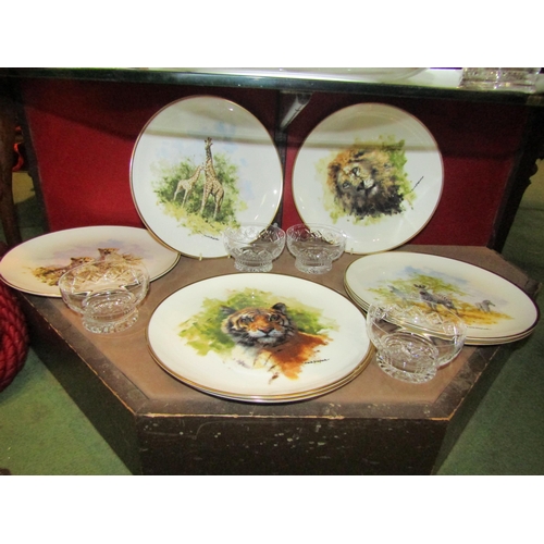 4004 - A set of three Coalport McPhail's Sporting plates with certificates, a set of six Stuart Crystal fru... 