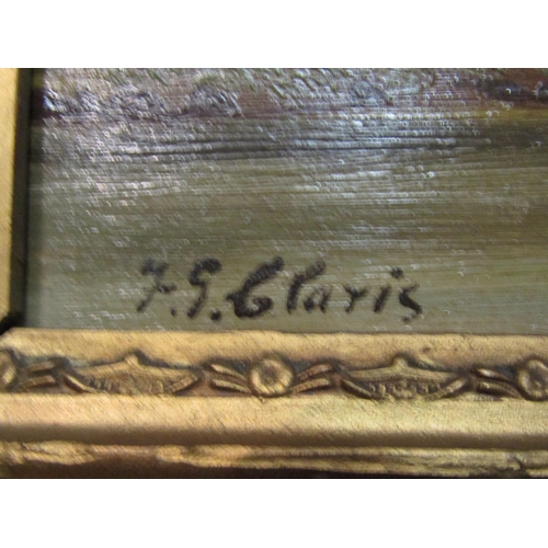 4021 - F. G. GLARIS: Oil on card of a lakeland scene. Signed lower left. Gilt framed. 16cm x 33.5cm image s... 