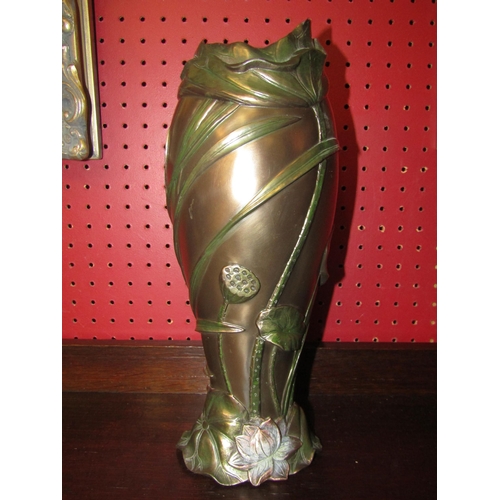 4027 - A Veronese bronze effect Art Nouveau style Dragonfly design vase, 32cm tall