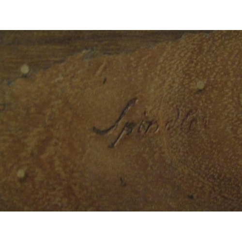 4045 - CHARLES SPINDLER: Marquetry picture of Richmond, Yorkshire.  Framed and glazed. 30.5cm x 44.5cm imag... 