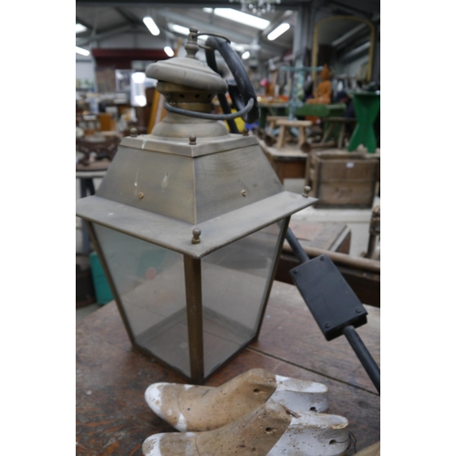 2023 - A pair of Jim Lawrence brass Canterbury lanterns with wall brackets