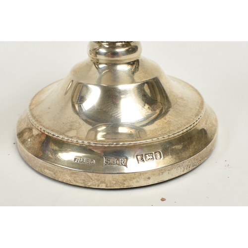 8046 - Two similar S.J. Rose & Son filled silver squat form candlesticks.  Noticeable dent to base edge of ... 