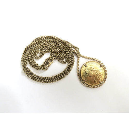 6434 - A 1900 gold sovereign on a 9ct gold chain, 60cm long, 24.2g total