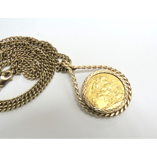 6434 - A 1900 gold sovereign on a 9ct gold chain, 60cm long, 24.2g total