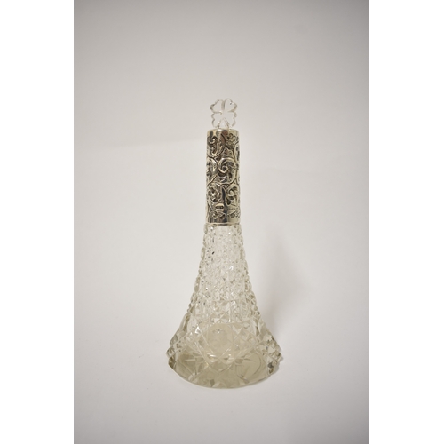 8021 - A John Henry Wynn silver collared crystal scent bottle with leaf form stopper, nibbles to glass, Bir... 