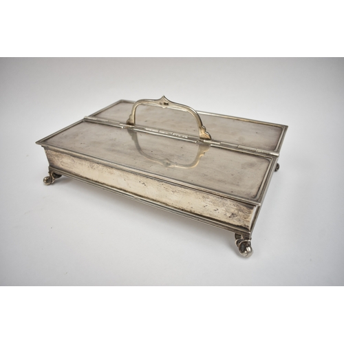 8026 - A Lambert and Co silver table top cigar and cigarette compendium with integral ashtrays. The swing h... 