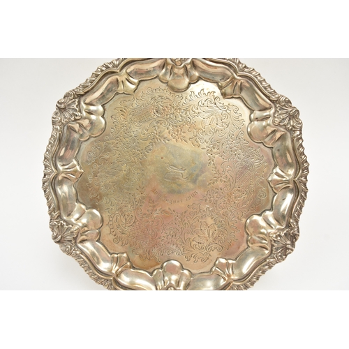 8017 - W & C Sissons silver waiter with wrythen edge, the crested centre engraved 19th August 1903 surmount... 