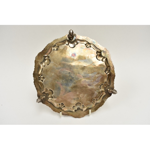 8017 - W & C Sissons silver waiter with wrythen edge, the crested centre engraved 19th August 1903 surmount... 