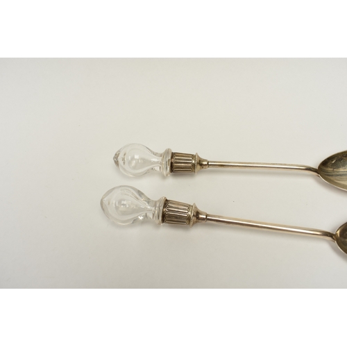 8044 - A pair of Elkington & Co Ltd silver salad servers with glass finial handles, Birmingham 1901, 25cm l... 