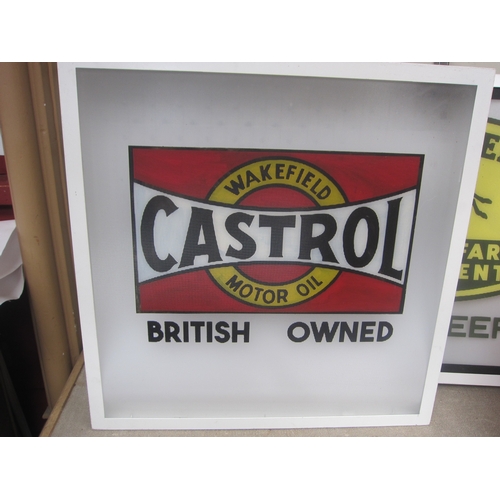 7079 - A Light-up advertising box, 58.5cm x 58.5cm, with Castrol detailing, no lead, DTI FAILURE:  Please s... 