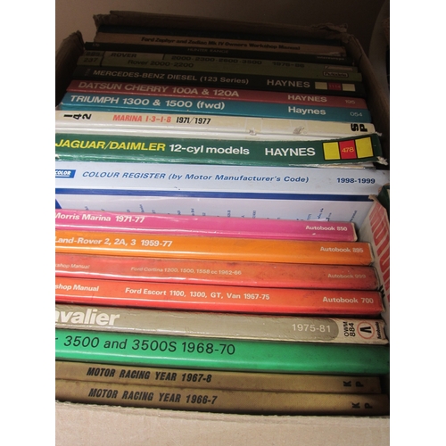 7106 - A box of mixed manuals including Haynes, covering Triumph, Jaguar, Rover and Ford etc