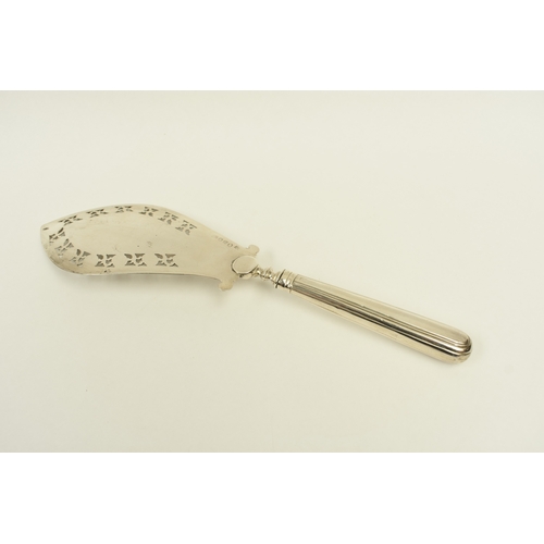 8048 - A Peter & Ann Bateman silver fish serving knife with pierced and engraved blade, monogram to cartouc... 