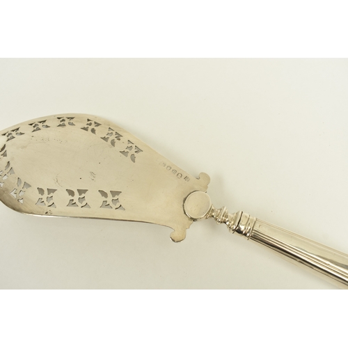 8048 - A Peter & Ann Bateman silver fish serving knife with pierced and engraved blade, monogram to cartouc... 