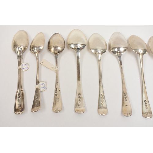 8053 - Twelve various Georgian silver teaspoons, all monogrammed and crested, 186.3g