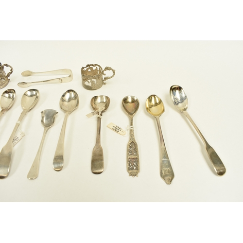 8057 - Various silver spoons including egg spoons and preserve spoons, silver sugar nips, two silver toddy ... 