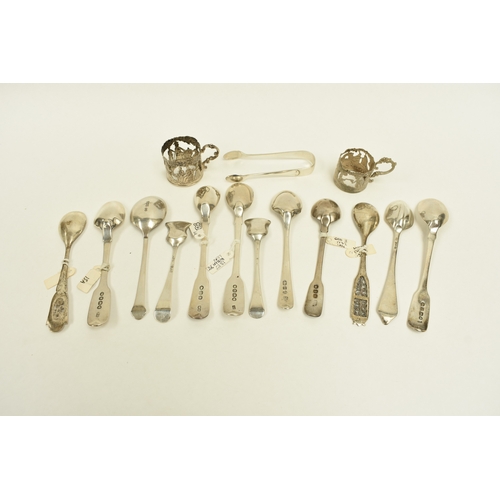 8057 - Various silver spoons including egg spoons and preserve spoons, silver sugar nips, two silver toddy ... 