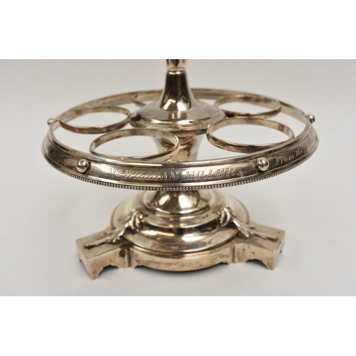 8008 - A Victorian silver cruet stand with presentation inscription 'Presented to Mr William Miller from th... 