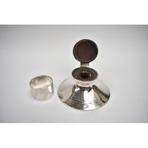 8033 - A Blanckensee & Son Ltd Capstan inkwell presented to Captain Hamilton R.N, Birmingham 1939, 11.5cm d... 
