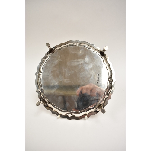 8029 - A silver Barker Brothers waiter, presented to Miss Stilwell, 18.5cm diameter, 233g