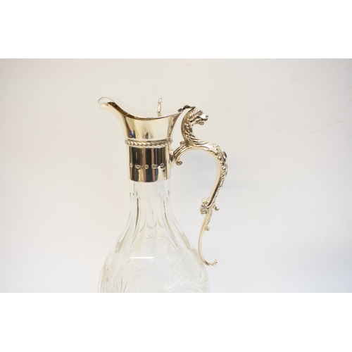 8006 - L.J.Millington silver necked claret jug with leaf & grape etched crystal glass body, Birmingham 2003... 