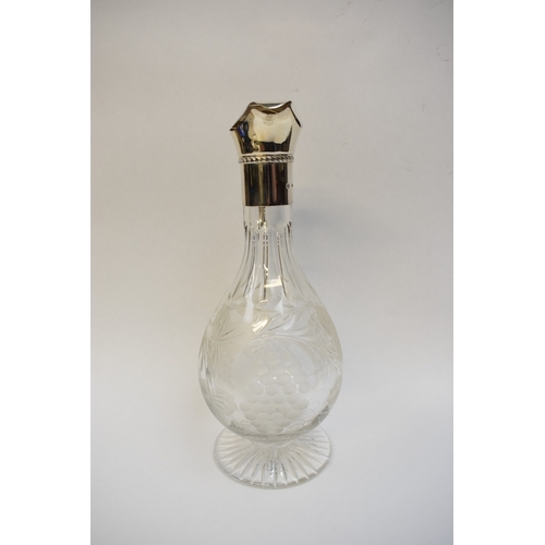 8006 - L.J.Millington silver necked claret jug with leaf & grape etched crystal glass body, Birmingham 2003... 