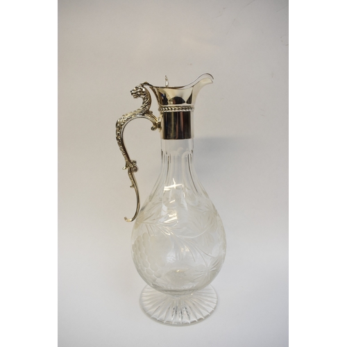 8006 - L.J.Millington silver necked claret jug with leaf & grape etched crystal glass body, Birmingham 2003... 