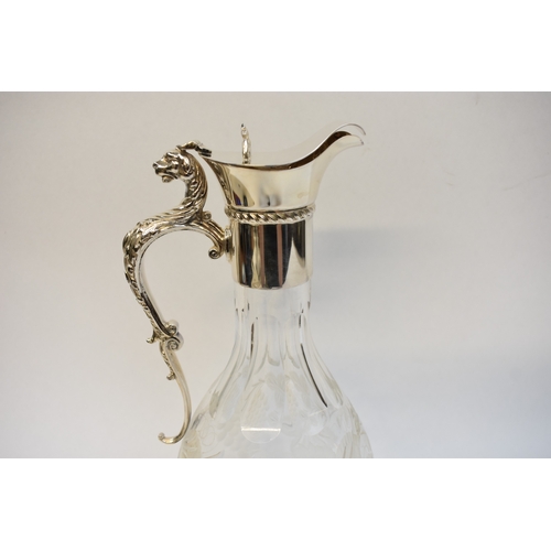 8006 - L.J.Millington silver necked claret jug with leaf & grape etched crystal glass body, Birmingham 2003... 