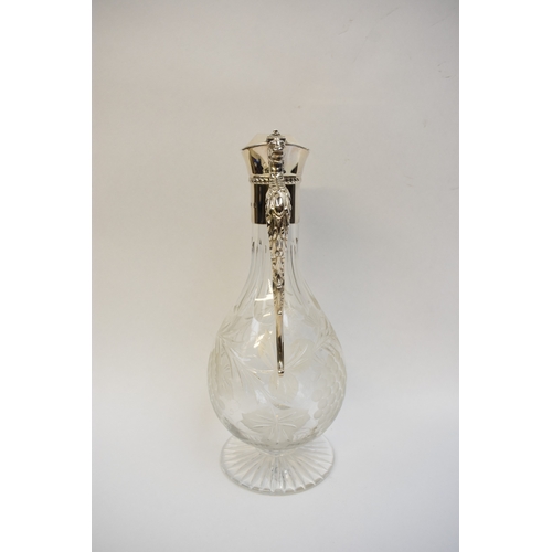 8006 - L.J.Millington silver necked claret jug with leaf & grape etched crystal glass body, Birmingham 2003... 