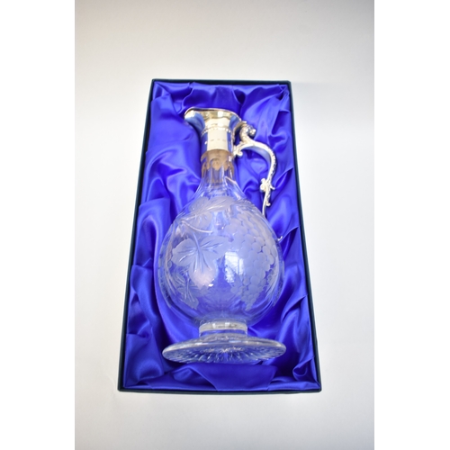 8006 - L.J.Millington silver necked claret jug with leaf & grape etched crystal glass body, Birmingham 2003... 