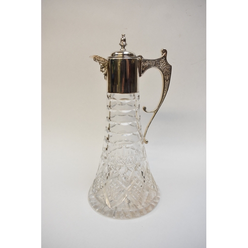 8007 - A Camelot Silver ltd silver necked claret  jug, Sheffield 2000, with crystal glass body retailed by ... 