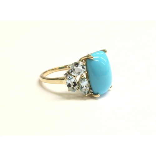 7297 - A 9ct gold sleeping beauty turquoise and Santa Maria aquamarine cluster ring. Size O, 3.5g