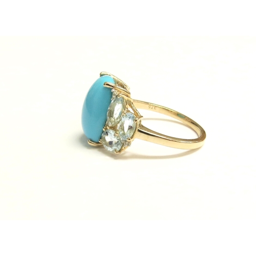 7297 - A 9ct gold sleeping beauty turquoise and Santa Maria aquamarine cluster ring. Size O, 3.5g