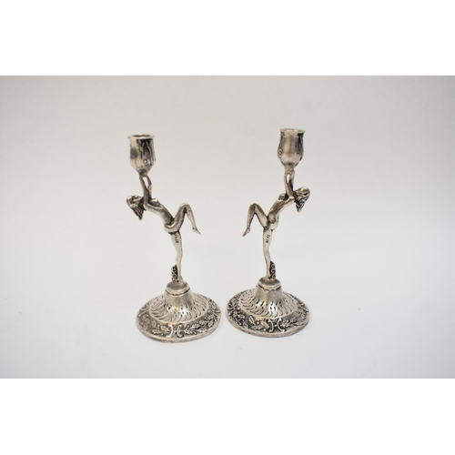 8016 - A pair of miniature female form candle holders stamped 800, 11cm tall