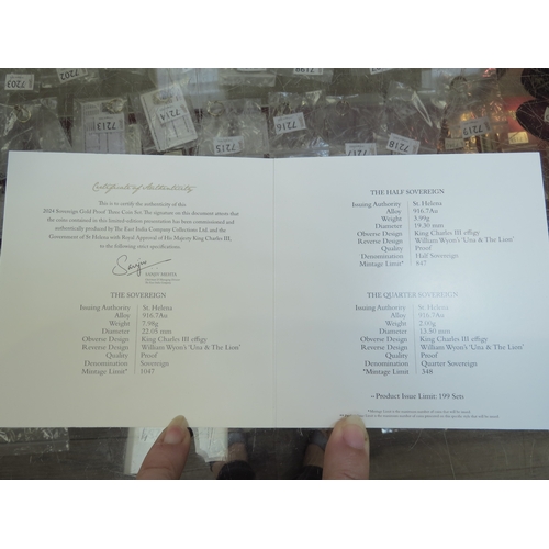 7367 - An East India Company London 'The 2024 William Wyon Una and the Lion' sovereign three gold proof coi... 