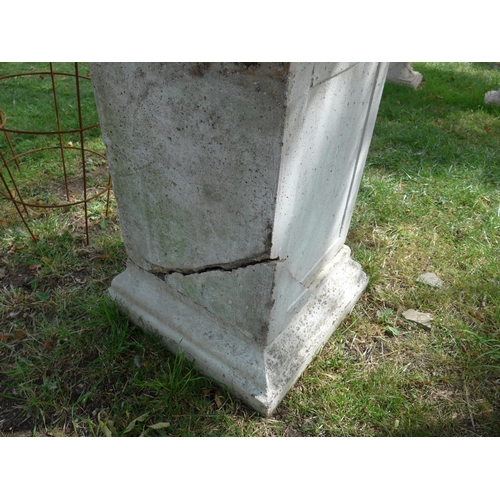 8028 - A pair of white composition shallow urns, semi-gadrooned bowls on socles on plinths, stepped bases, ... 
