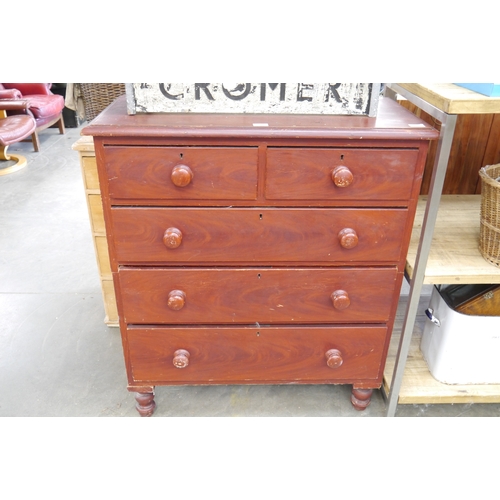 A Victorian scumble painted pine two over three split chest of drawers