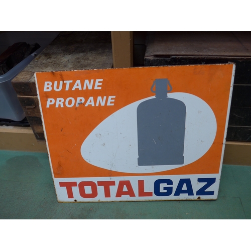 An enamel double sided sign - TotalGaz, 60 x 49cm with flange