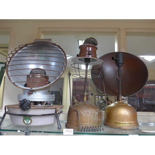 Three paraffin heater and lamp to include Tilley radiator