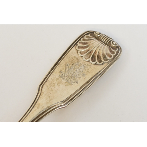 5093 - A William IV Silver fish serving knife, scallop terminal handle with lion crown crest pierced blade,... 