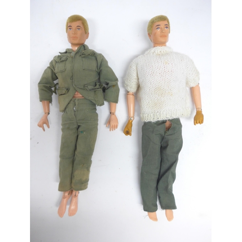 6026 - Two vintage Palitoy Action Man figures with blonde flock hair, a Hong Kong made Action Man style fig... 