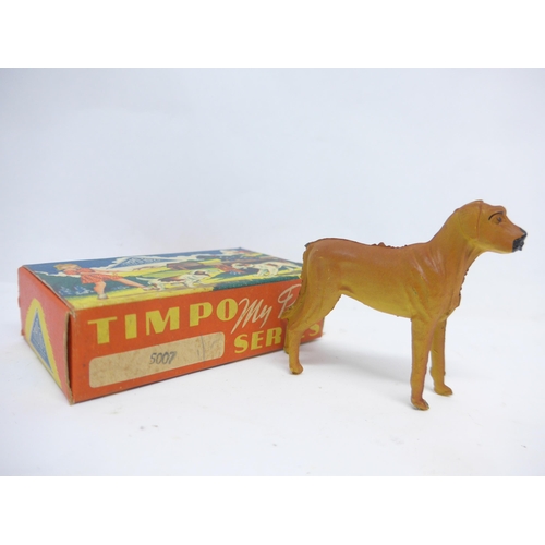 6055 - Four Timpo Toys My Pet Series lead figures, comprising no.6000 Gypsy with Bear (x2, one missing Gyps... 